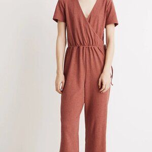 Petite Texture & Thread Short-Sleeve Wrap Jumpsuit